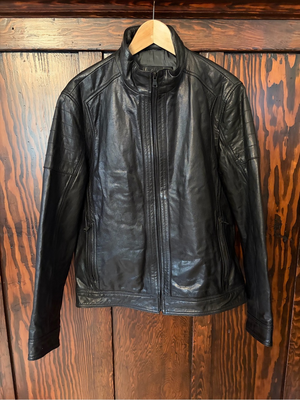 Hugo Boss Men’s Black Leather Zip-Front Jacket